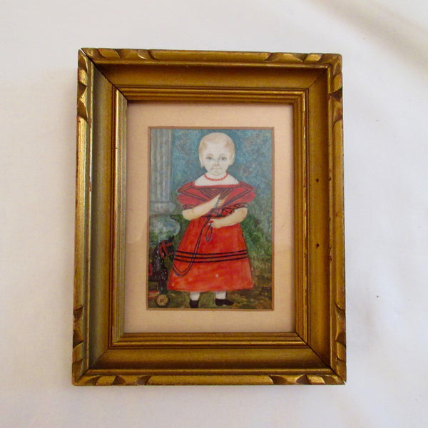 Folk Art Miniature Painting Child with a Toy