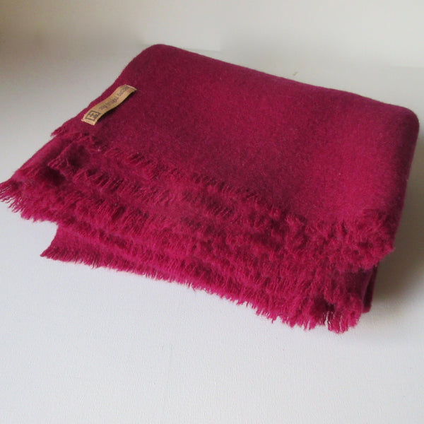 Vintage Fringed Wool Blanket -Pink