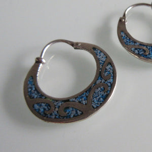 Navajo Style Sterling Silver & Turqoise Hoop Earrings