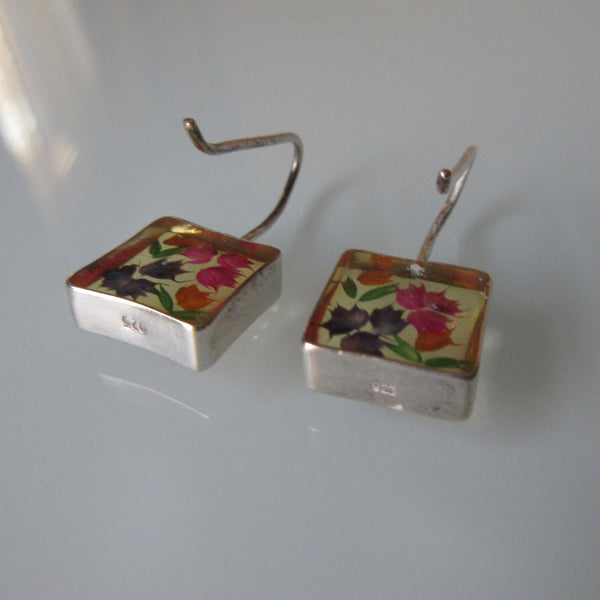 Dried flower and Silver Earrings