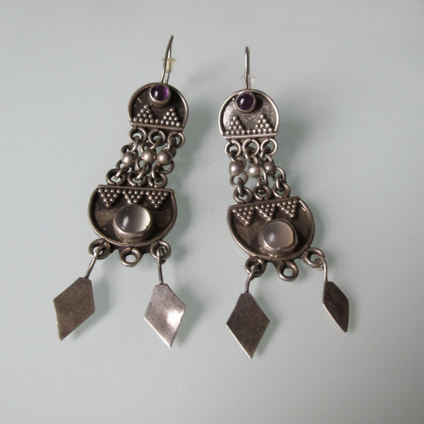 Tribal Boho Dangle Silver Earrings