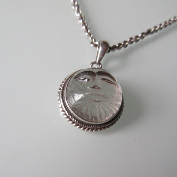 Glass Moon face Pendant on Sterling Silver Chain 19"