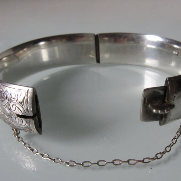 Etched Sterling Silver Hinged Bangle Cuff Birks