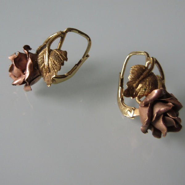 vintage gold rose bud earrings