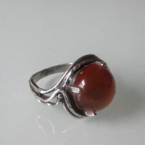 Art Nouveau  Style Amber & Sterling Silver Ring