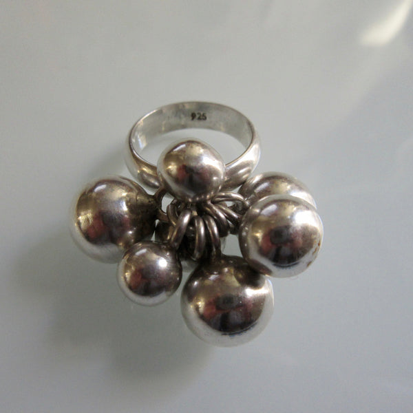 Sterling Silver Ring 7 Dangle balls