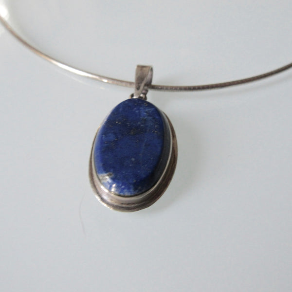 Blue Pendant and Sterling Silver Chocker Necklace