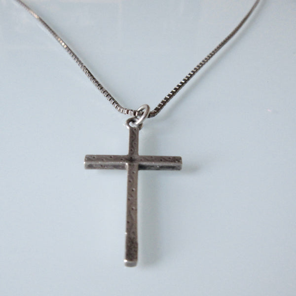 Simple  Etched Silver Cross Pendant