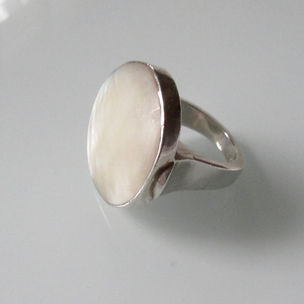 Sterling Silver Hollow Mother of Pearl Ring