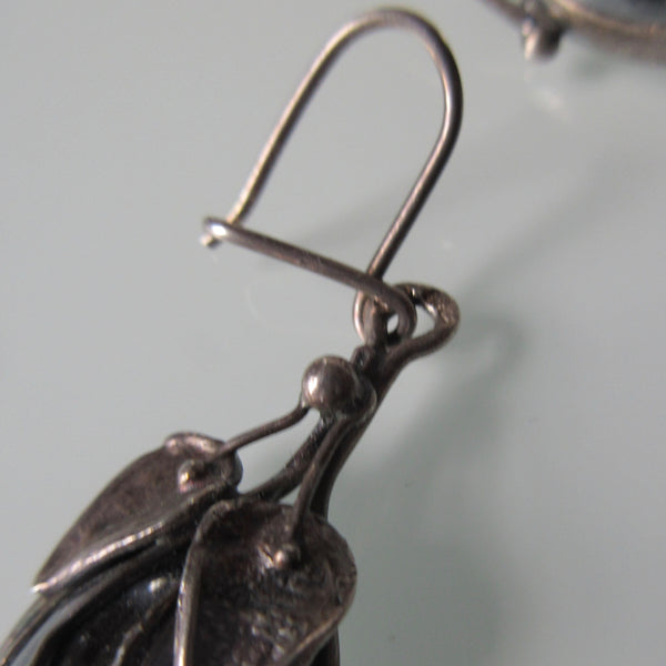 Sterling Leaf Brooch & Earrings Hematite Cobachons