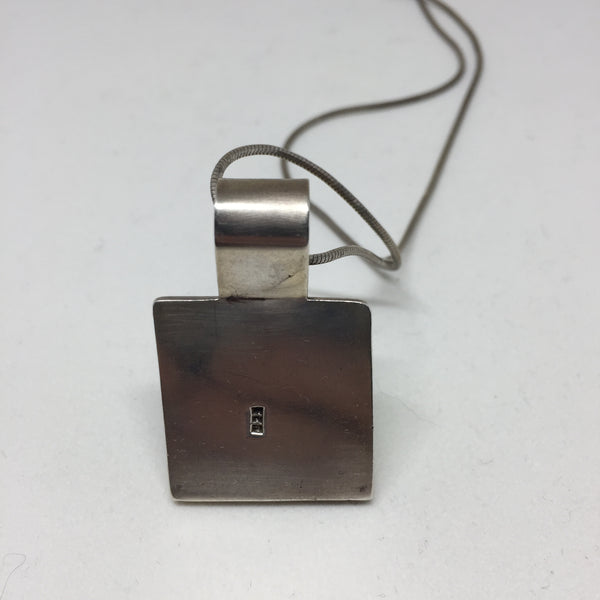 Silver Tapered Cube Pendant with Stone Insets