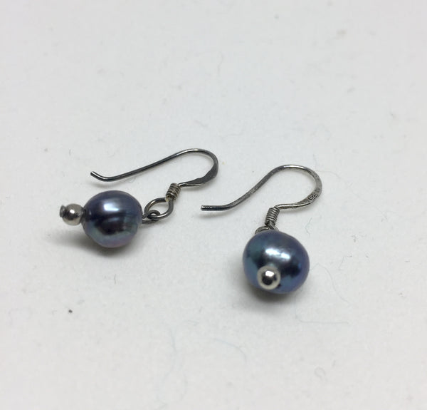 Silver Blue Pearl Earrings