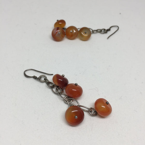 Silver and Red Agate Dangle Earrings