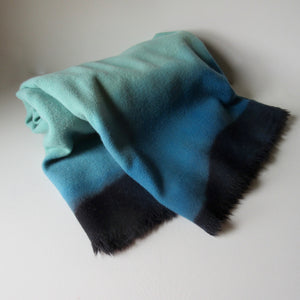 Vintage Dip Dyed Wool Blanket - Turquoise Two Tones of Blue
