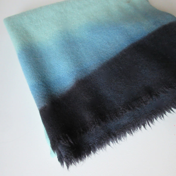 Vintage Dip Dyed Wool Blanket - Turquoise Two Tones of Blue